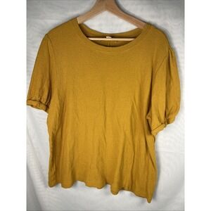 LOFT Plus Mustard Yellow Textured Puff Sleeve Top – Size 16/18 Preowned